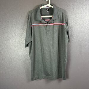 Footjoy Golf Polo Shirt Men’s 2XL Gray athletic fit  Chest Stripes Patriotic